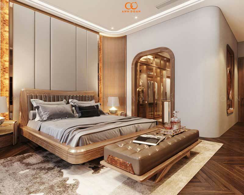 Thêm các chi tiết kiến ​​trúc vào một phòng ngủ lớn là một cách khéo léo và tinh tế để tạo ra sự phân chia đơn giản giữa các khu vực khác nhau
