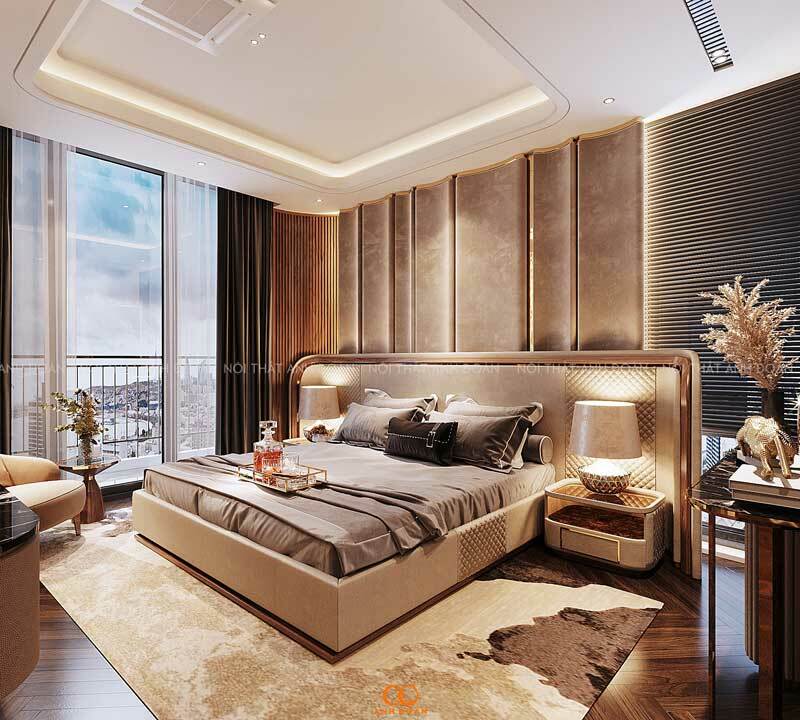 Phòng ngủ theo phong cách sang trọng có thể sử dụng tab đầu giường bằng gỗ tự nhiên