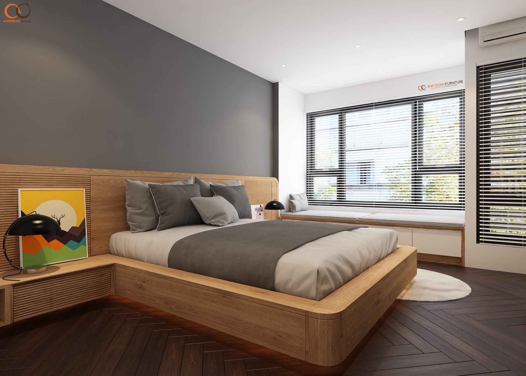 Giường ngủ gỗ Sồi